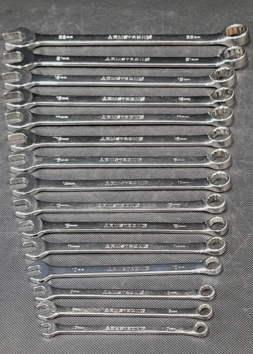Armstrong Tools 15 pc 12 point Metric Combo Wrench Set 7-19mm & 21-22mm GMTK 52