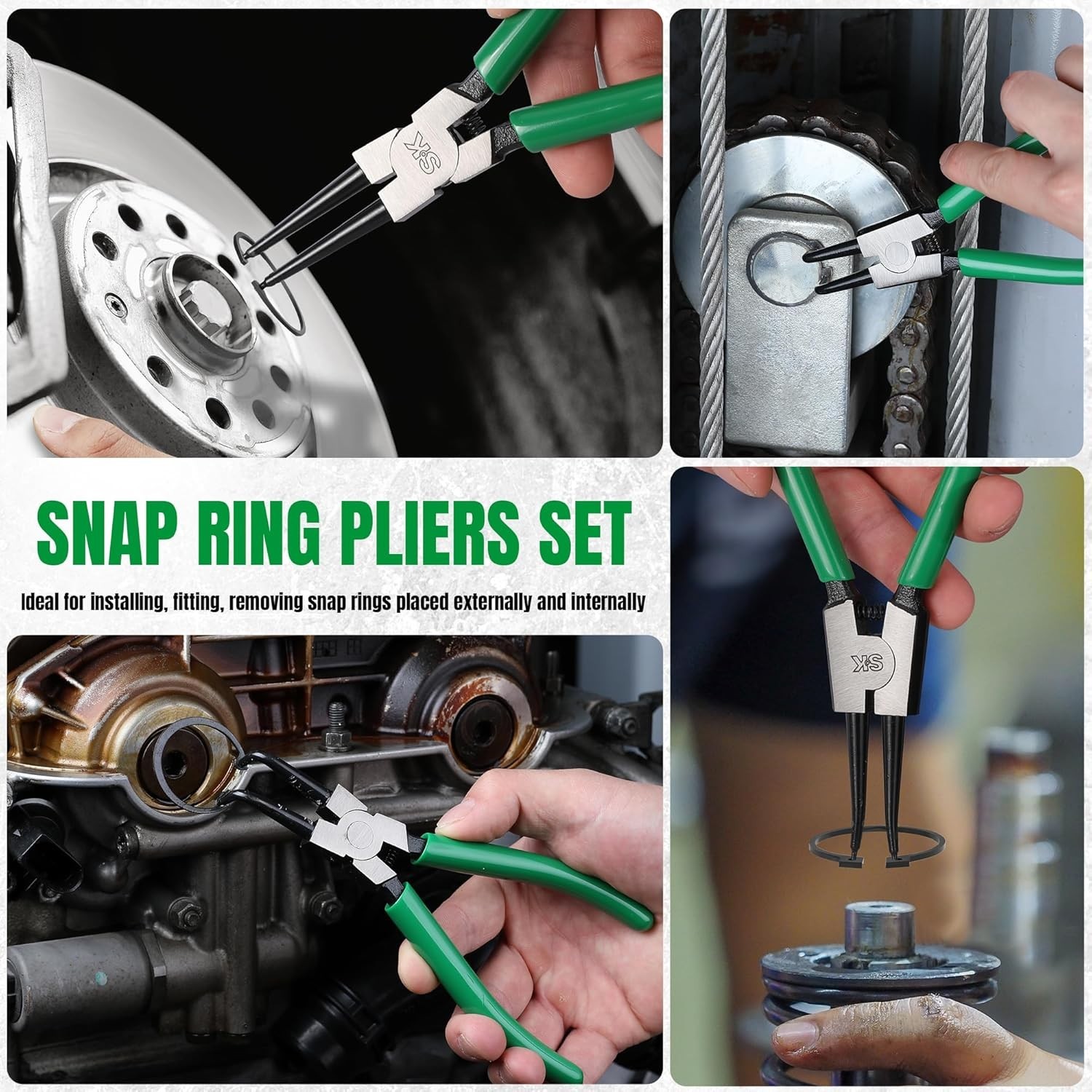 SK 4PCS Snap Ring Pliers Set, 7» Internal/External Circlip Pliers, CR-V Steel
