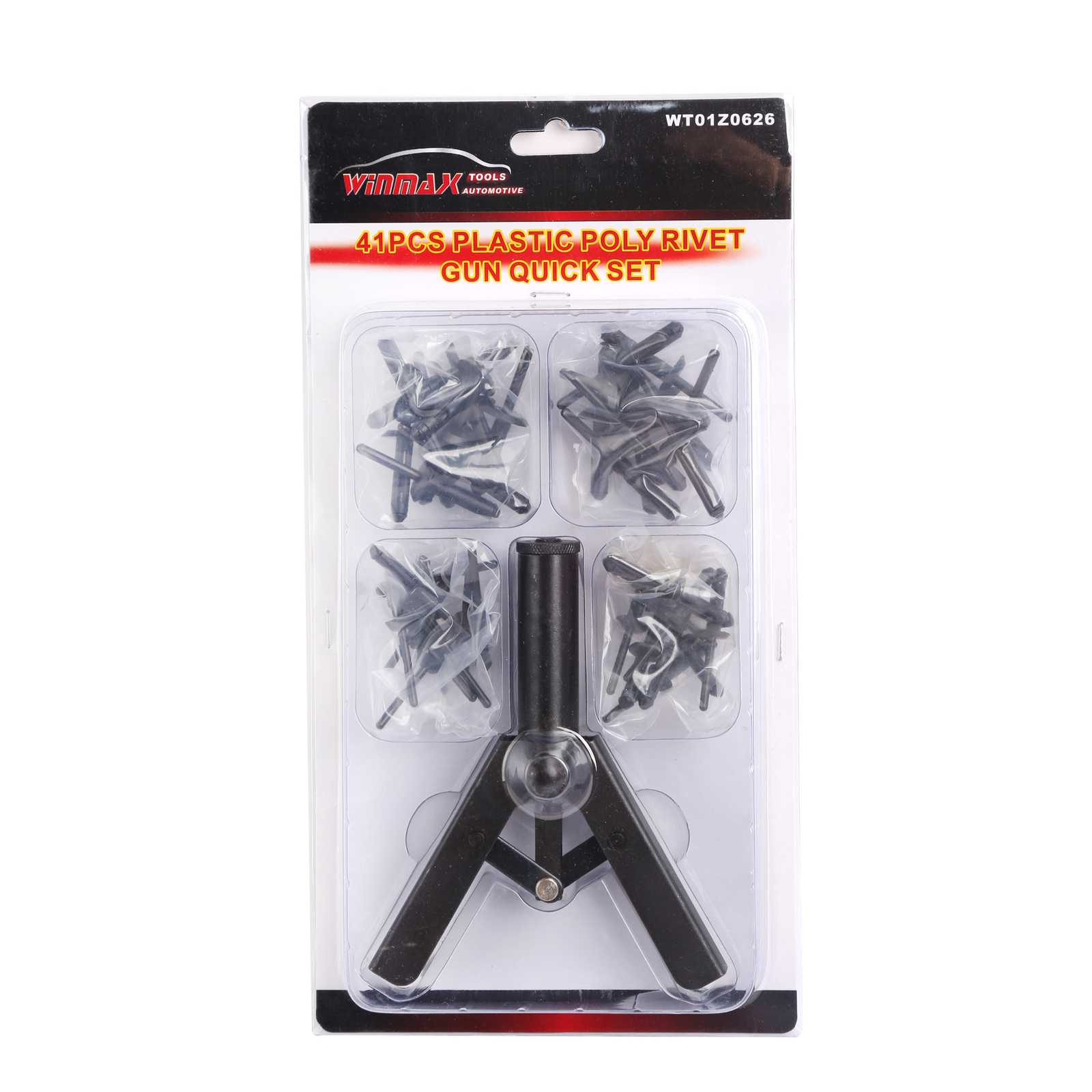 41pc Assorted Plastic Riveter Rivet Gun Quick Set Hand Tool W/ 40 Poly Rivets
