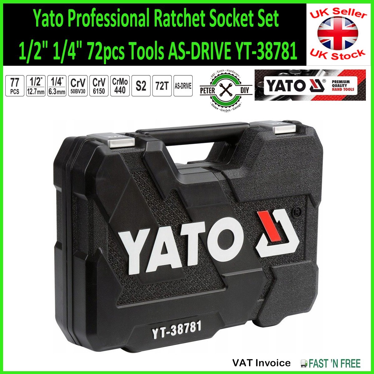 Ratchet Socket Set 1/2″ 1/4″ 72pcs Tools AS-DRIVE YT-38781 Yato Professional