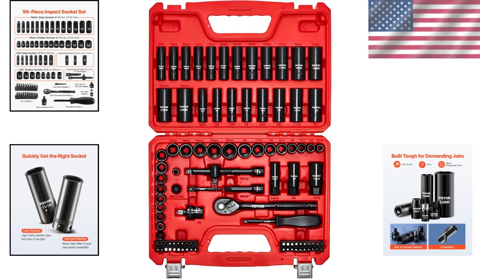 96 Piece 3/8″ Drive Impact Socket Wrench and Bit S