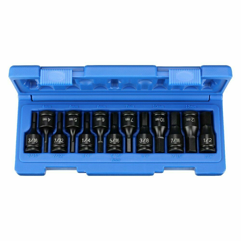 Grey Pneumatic 3/8″ Drive SAE/Metric Hex Impact Bit Socket Set 13 Pieces
