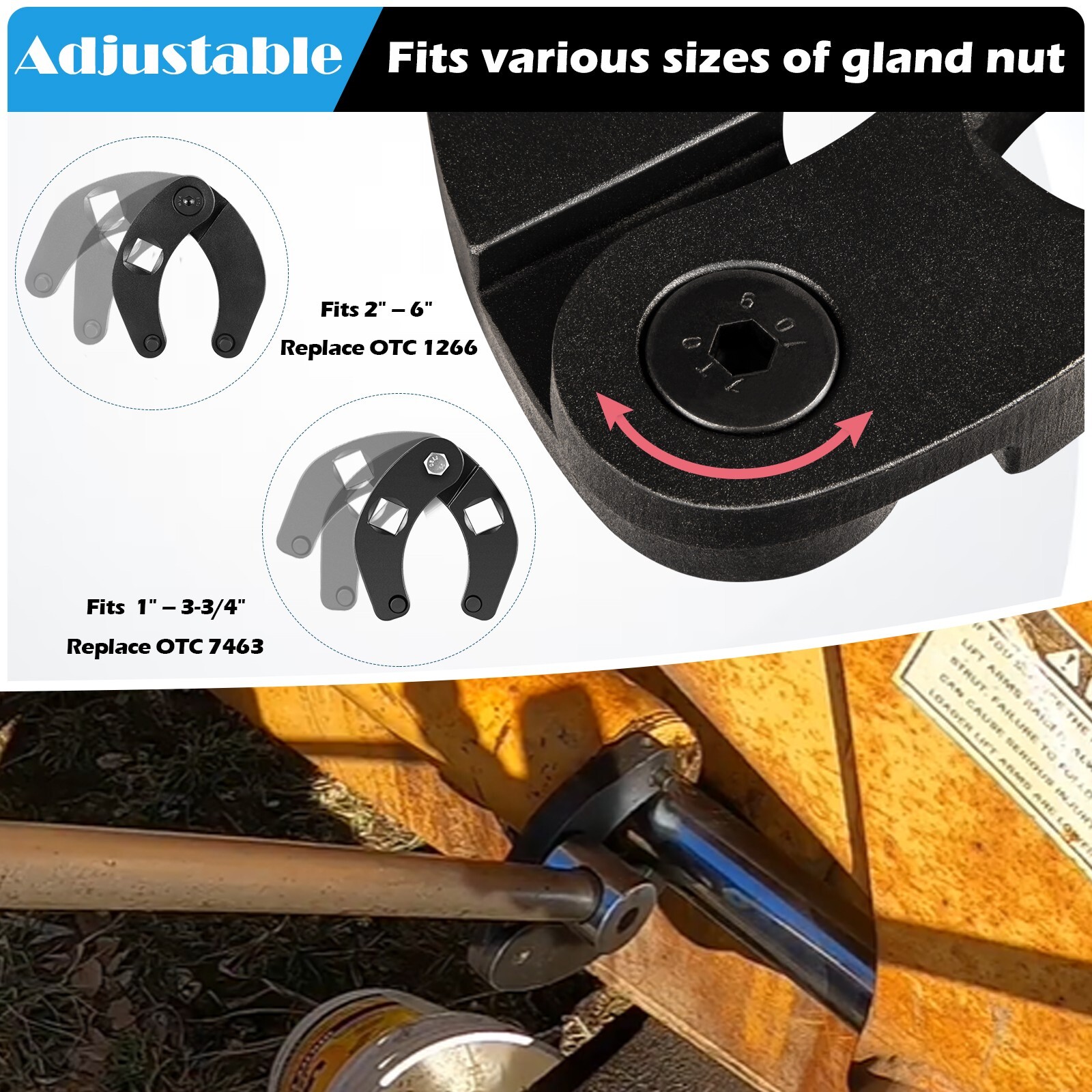 Adjustable Gland Nut Wrench 1266 +7463 Spanner Tool Set for Hydraulic Cylinder