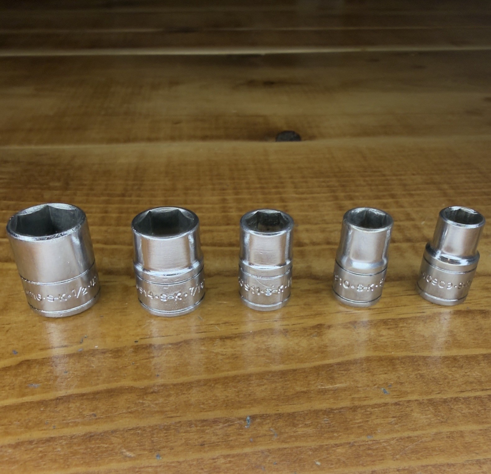 Lot Of 5 SK Tools 1/4” Drive Shallow Socket USA 40916 1/2 7/16 11/32 5/16 9/32