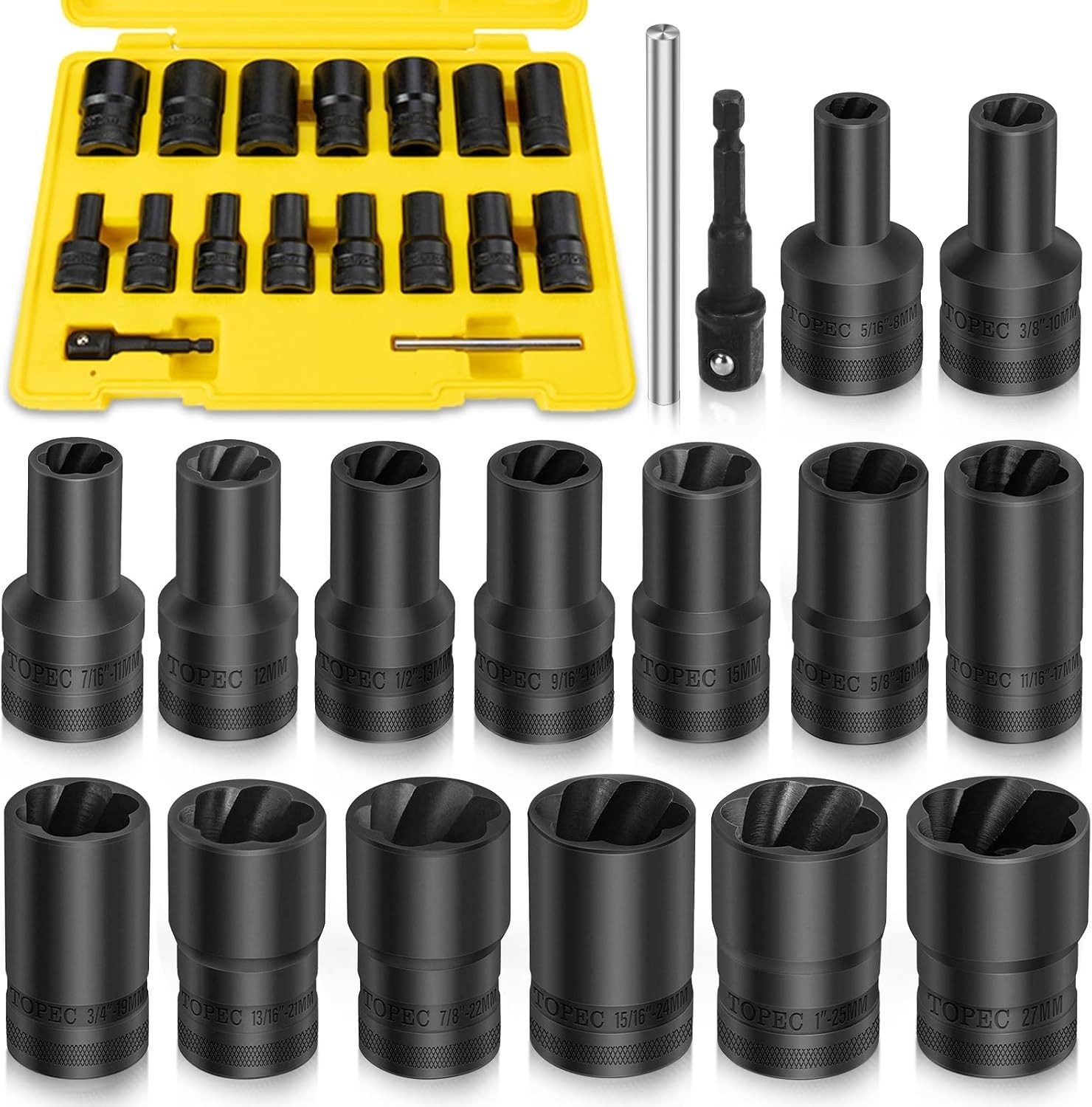 17Pcs Lug Nut Extractor Set 1/2″ Drive Deep Bolt Remover Kit for Stripped Bolts