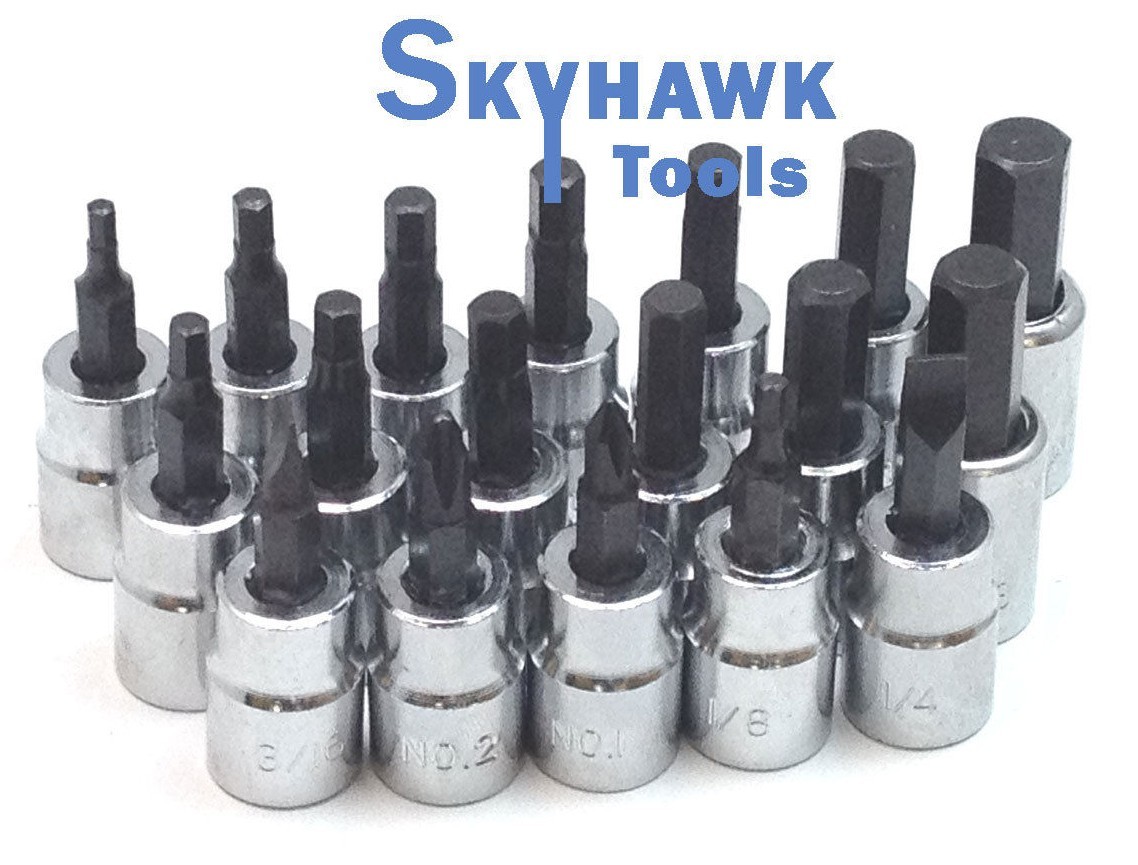 18pc 3/8″dr SAE+Metric HEX KEY/FLAT/PHILLIPS BIT SOCKET SET BUNDLE CrV Steel