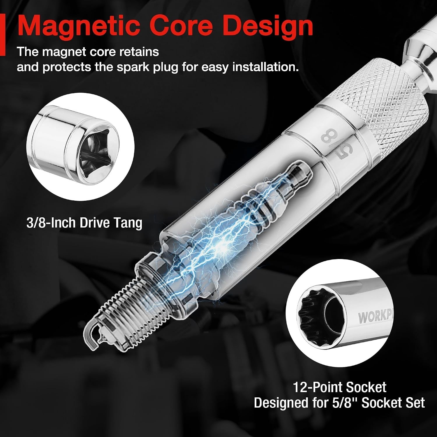 6 PC Spark Plug Socket Set with Magnetic Core