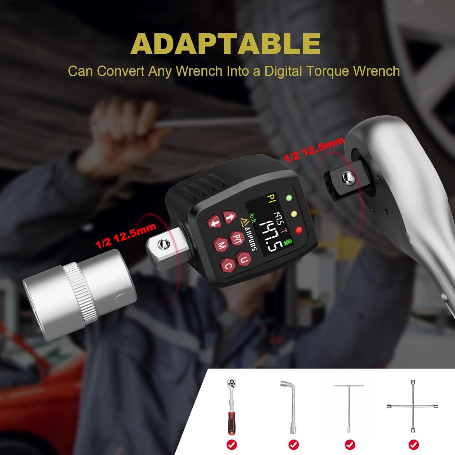 1/2″ Digital Torque Adapter, 7.4-147.5 Ft-lb/10-200 Nm