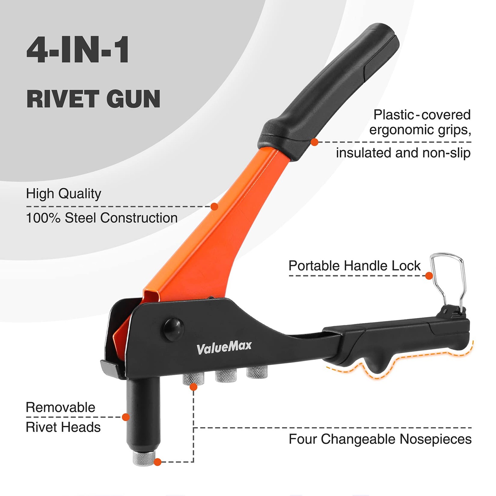 ValueMax 4-in-1 Hand Riveter/Rivet Gun, Pop Rivet Tool Kit with 200 Rivets -…