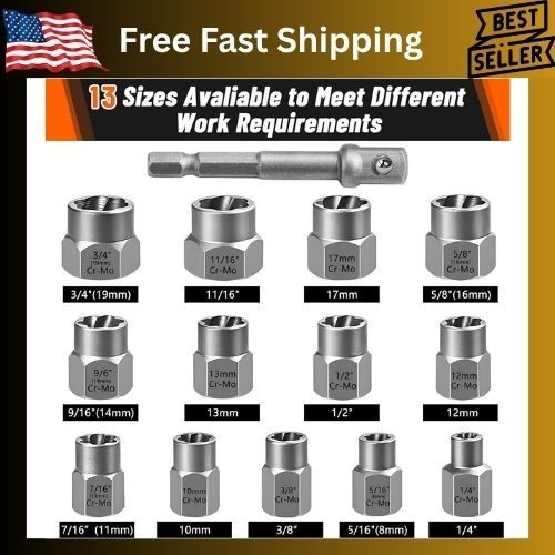 Bolt Extractor Set 14-Piece Stripped Bolt Extractor Socket Set with Storage Case