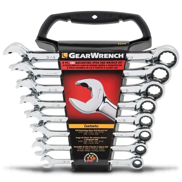 Gear Wrench 8 pc Ratcheting Open End SAE Wrench Set Hydraulic Line 85599