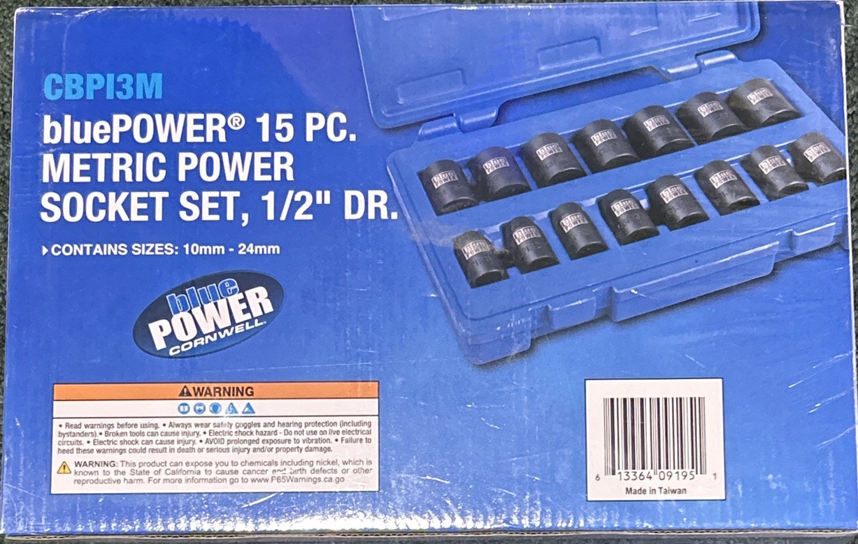 Cornwell Tools Blue Power CBPI3M 15pc Metric 1/2″ Driver Power Socket Set 10-24M