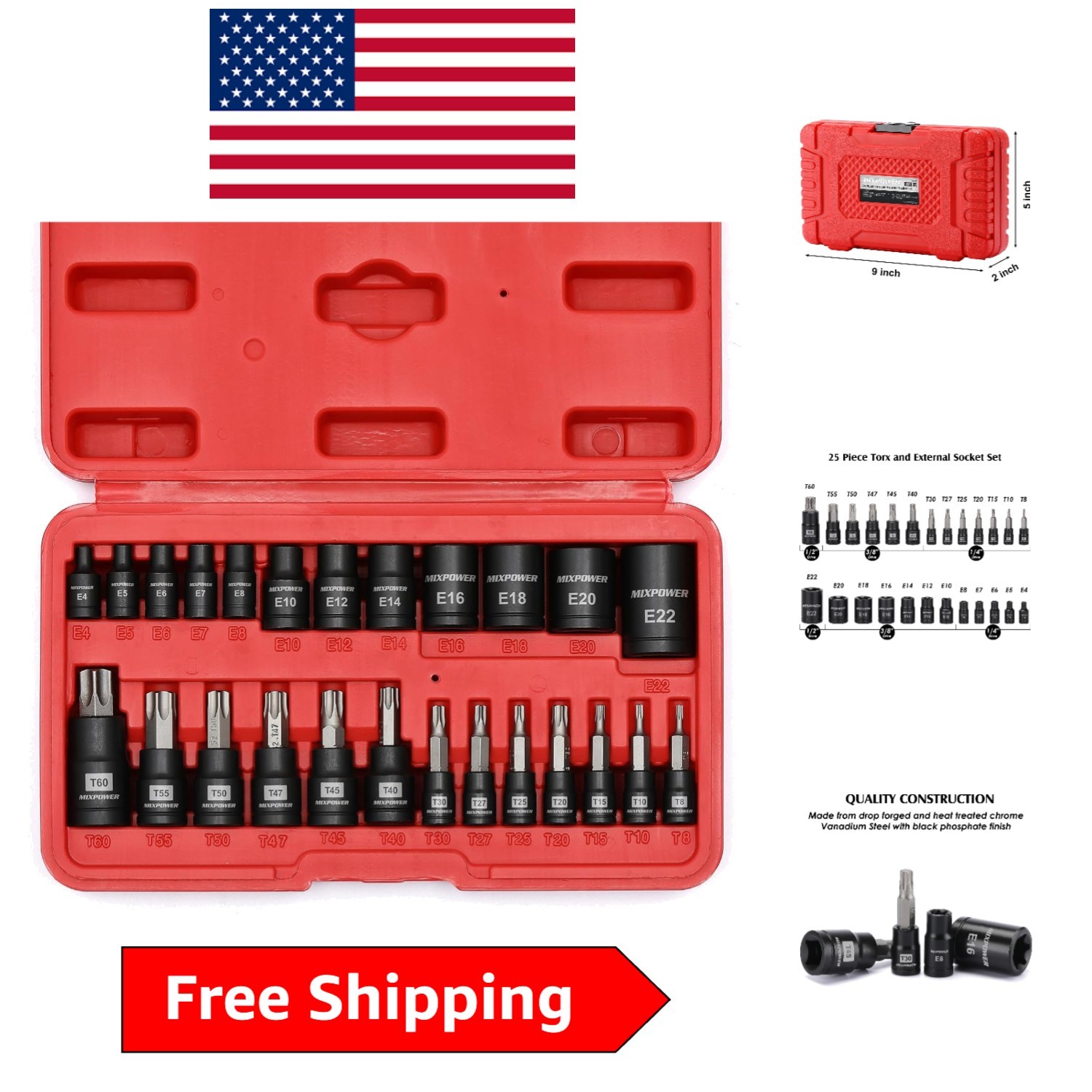 Complete 25-Piece Torx Bit & Socket Set – High-Grade S2 Steel, Professional Use