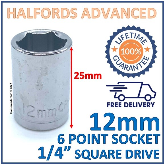 Halfords Advanced 12mm 1/4″ Square Drive 6 Point Socket – Lifetime Guarantee