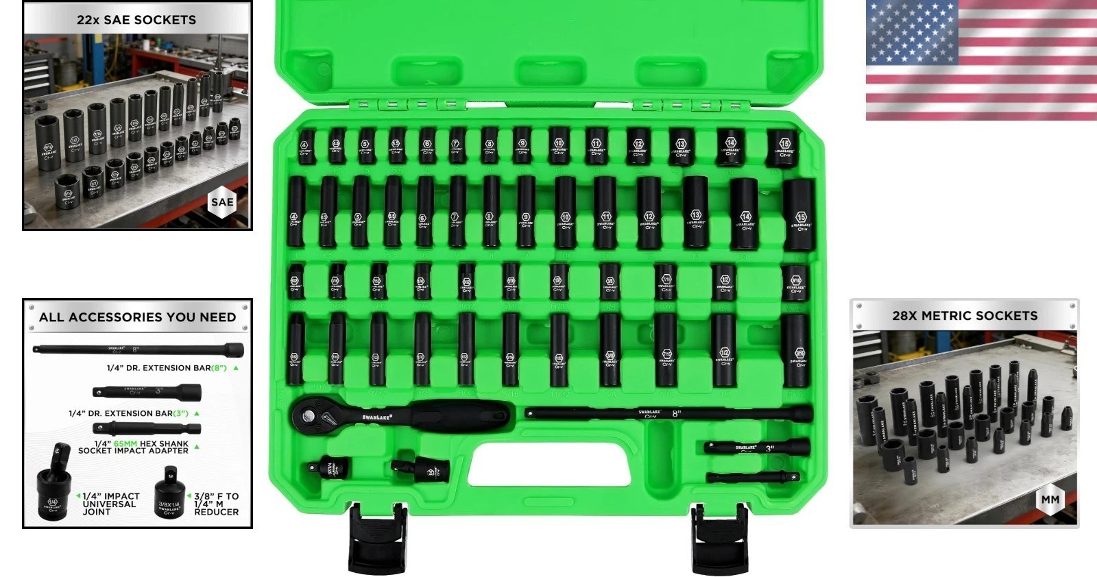 SWANLAKE 56-Piece Chrome Vanadium Impact Socket Set with Laser-Etched Markings