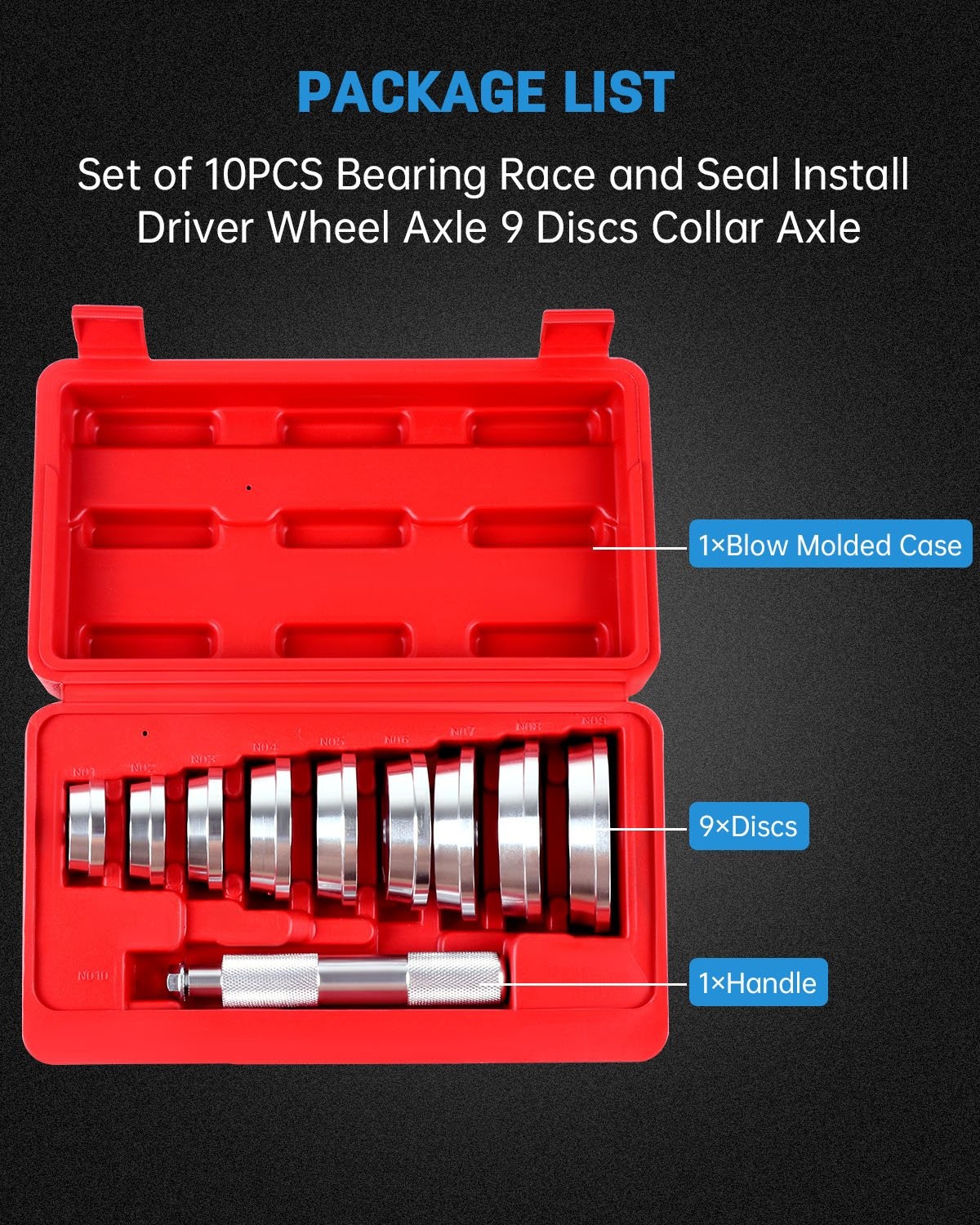 Auto Bearing Race & Seal Driver Set Wheel Axle Bearings Puller Install 10Pcs