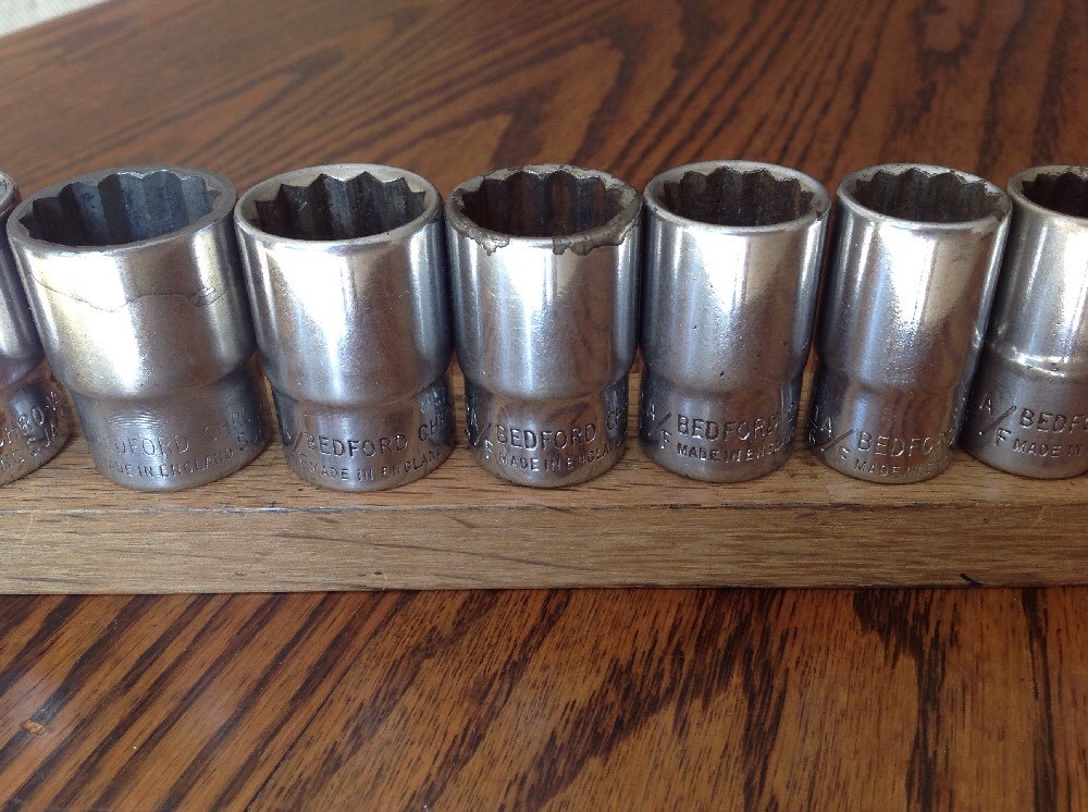 12 Bedford Sockets 1-1/8″ To 7/16″AF With 1/2″ Drive.A.