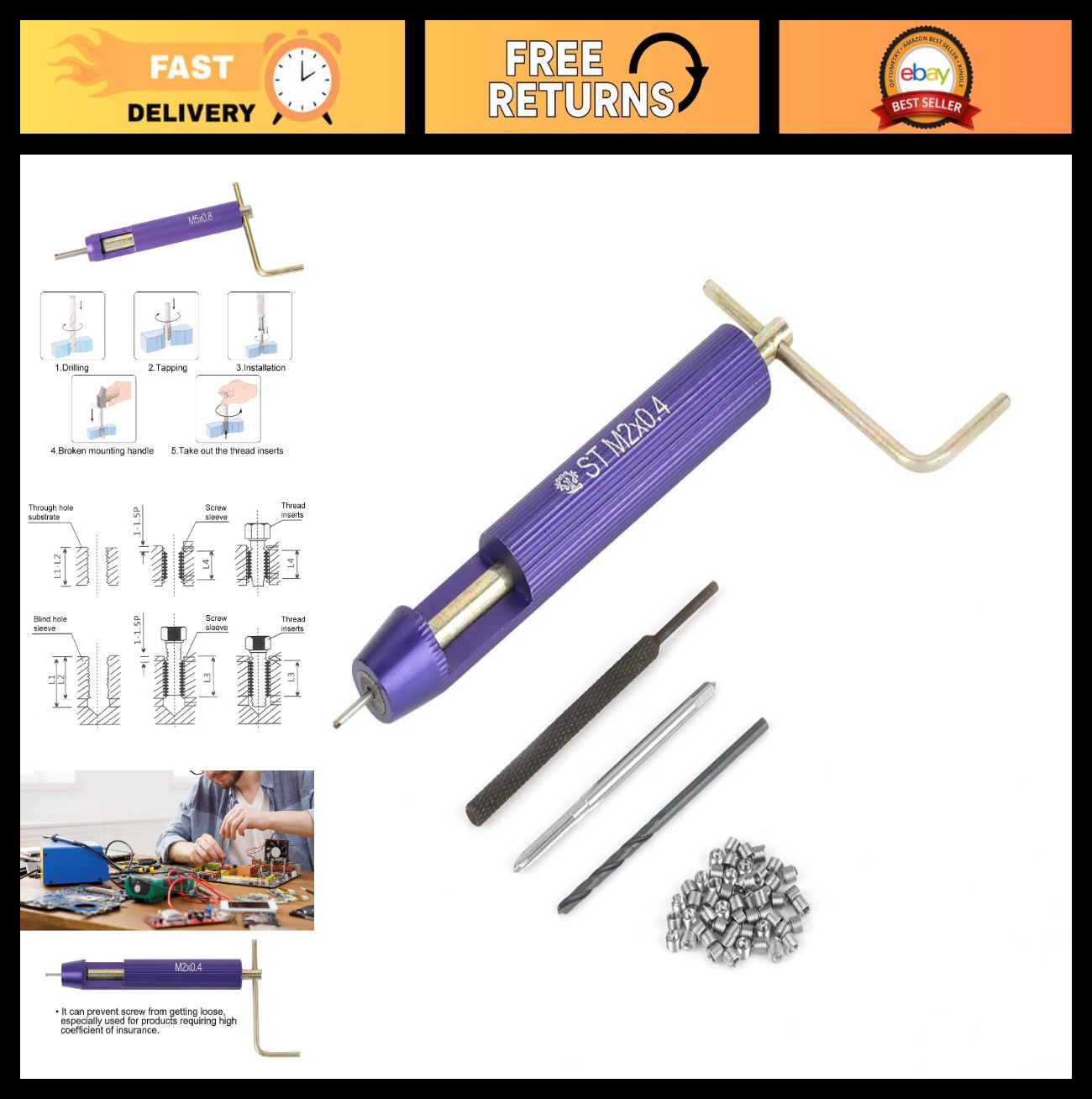 50pcs Stainless Steel Thread Repair Kit Helicoil Type Set M2 x 2D – Easy Install