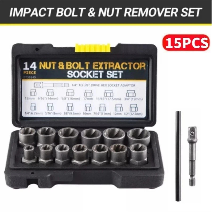 15 Pcs Nut & Bolt Extractor Kit, of Bolt Removal Tool Set,Extractor Socket Tool