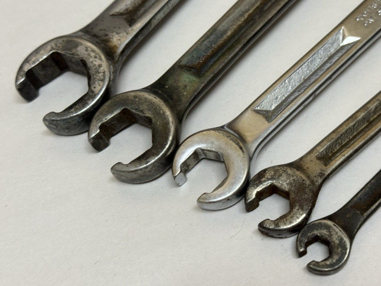 Old USA Snap-On 5 pc Double Flare Nut Line Wrench Set SAE 1/4 to 13/16″ RXH605