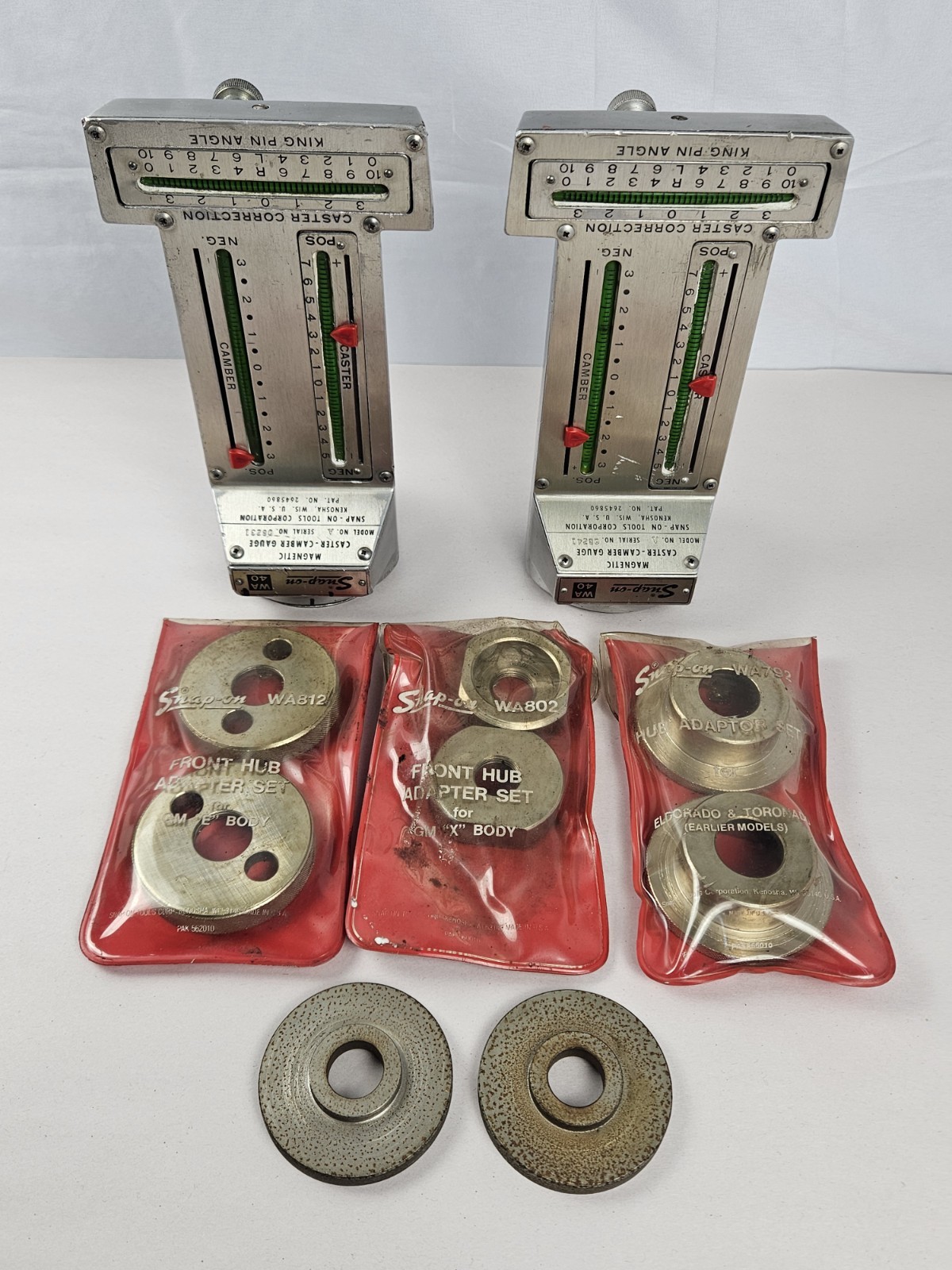 Snap-On Magnetic Caster Camber Alignment Gauges WA40 w/ Various Hub Adapters