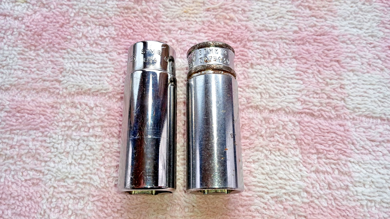 SNAP-ON DEEP SOCKETS PAIR 14mm AND 9/16 6pt 1/4dr DECENT USABLE COND gift idea