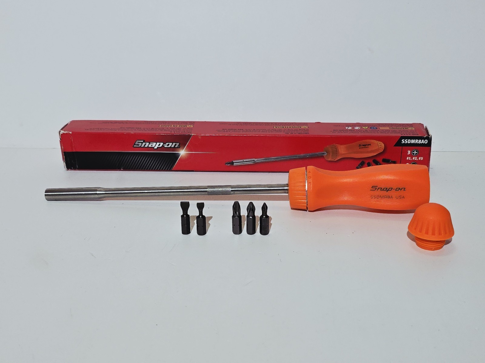 Snap-on Tools USA NEW ORANGE Hard Grip 8″ Shaft Ratcheting Screwdriver SSDMR8A