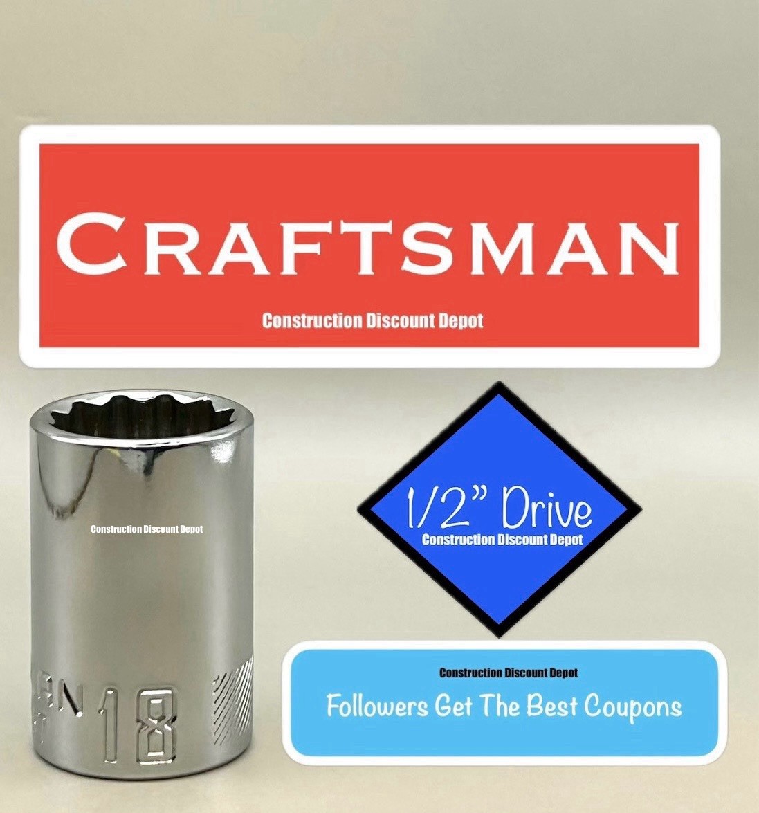 Craftsman 12pt Std. 1/2″ in Drive Shallow Socket 18mm Shallow CMMT44267 18 mm