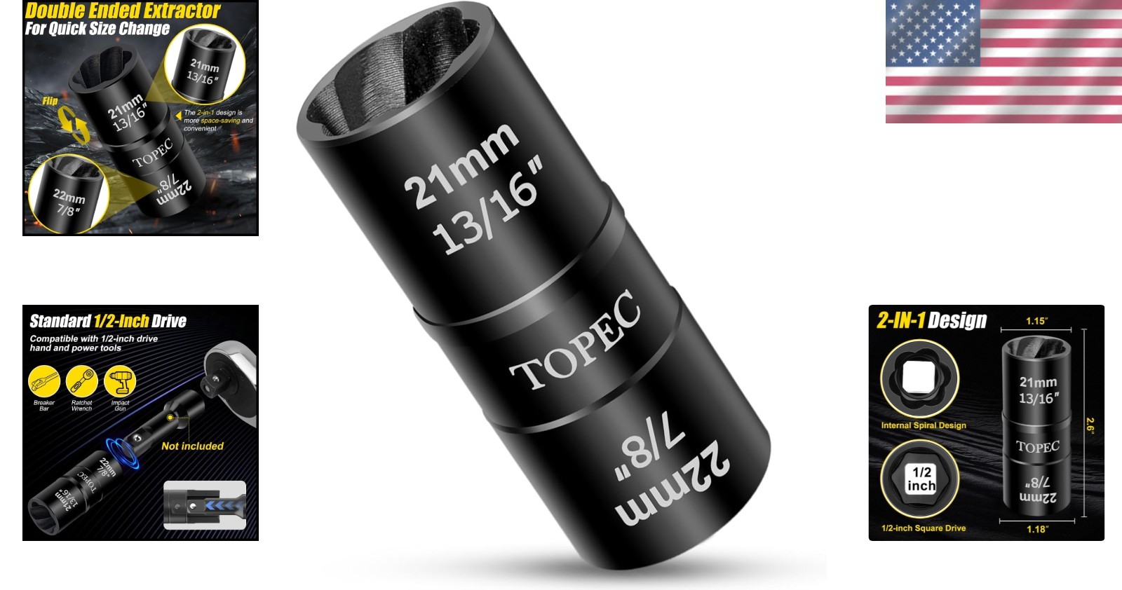Chrome Molybdenum Steel 21 x 22mm Lug Nut Remover – Efficient Tool for Cars