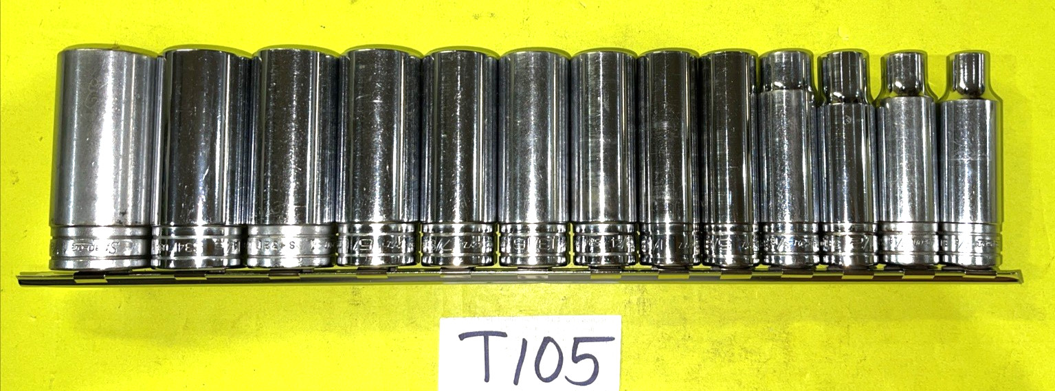 SNAP-ON TOOLS 13 PIECE 1/2 DR. SAE. DEEP CHROME SOCKET SET 12 POINT 3/8 TO 1-1/8