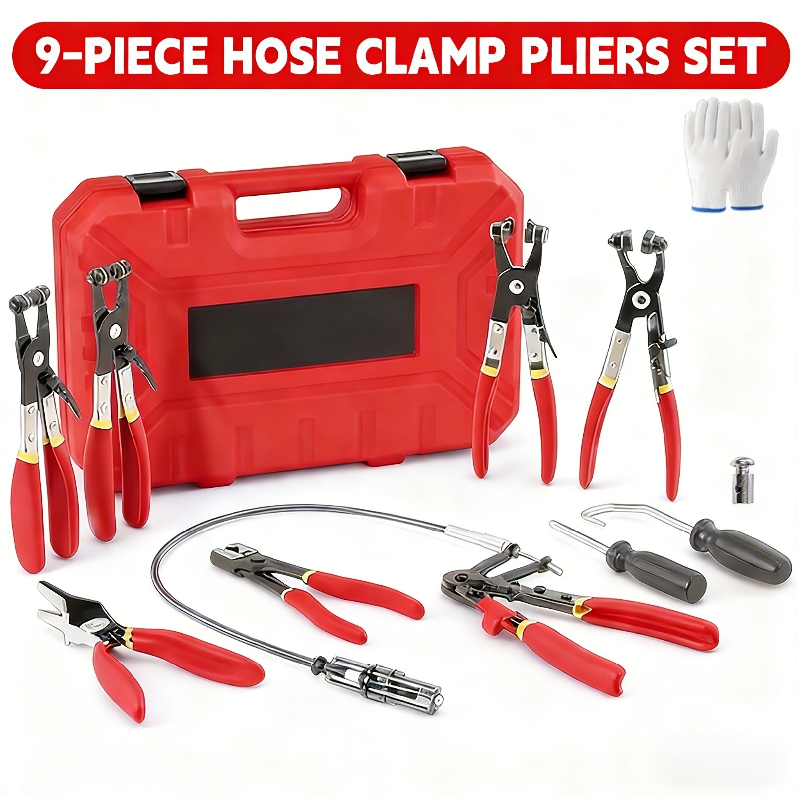 Tool kit-A set of 9 automotive hose clamp pliers, pipe tools, multi-functional c