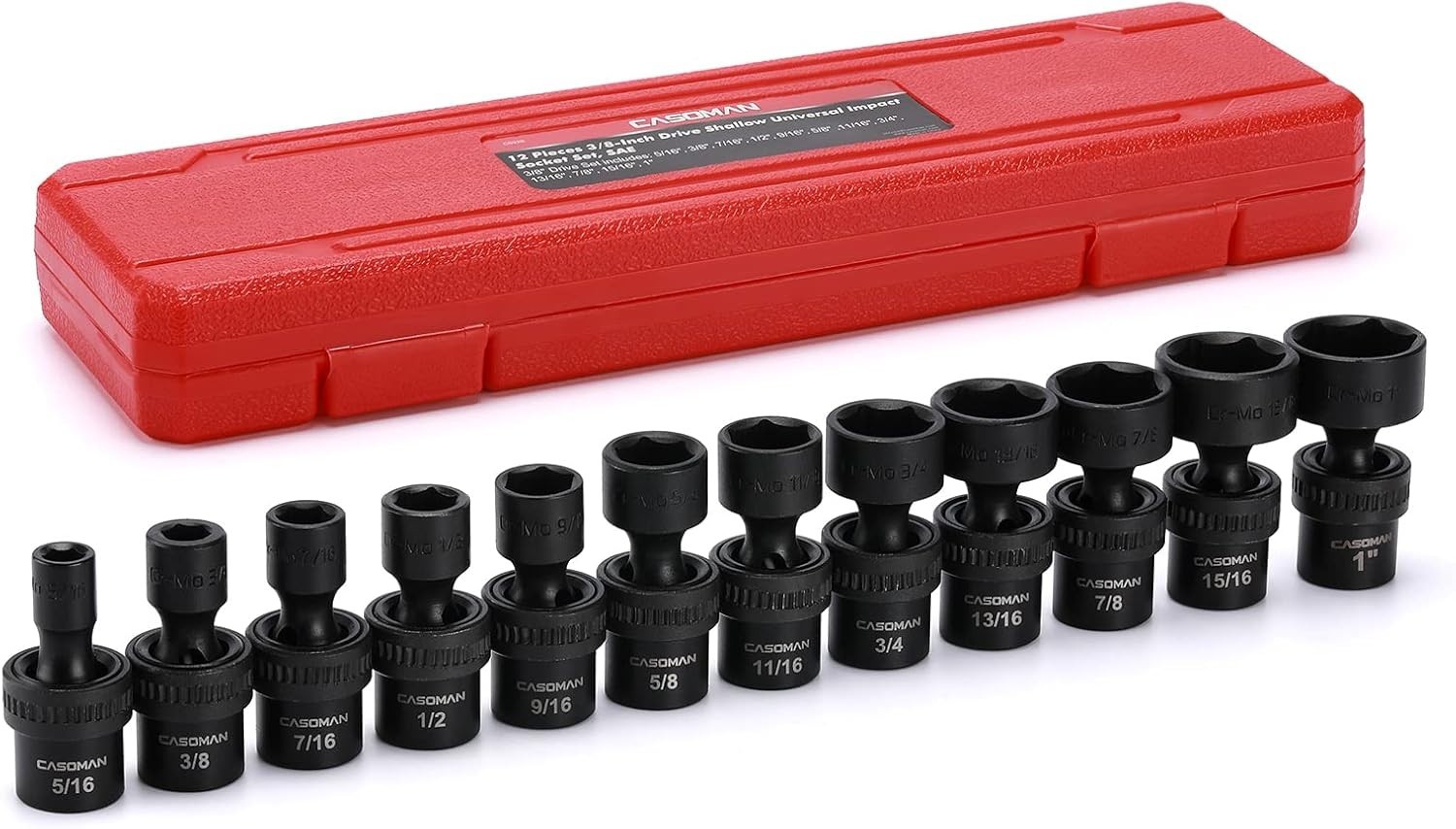 12 Pieces 3/8-Inch Drive Shallow Universal Impact Socket Set, SAE, 5/16″-1″, …