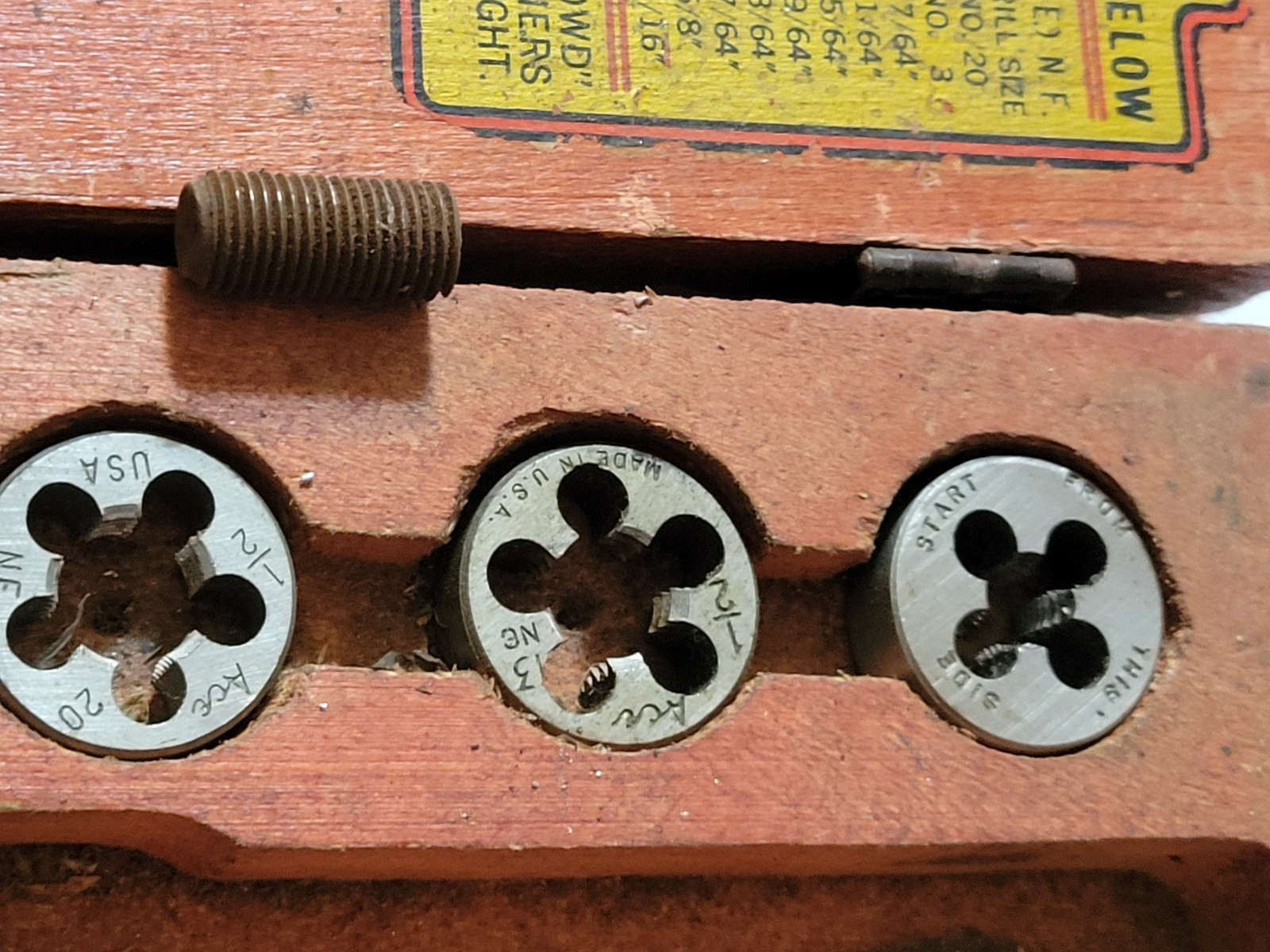 Vintage ACE Henry L. Hanson Tap & Die Set No. 3525 Wood Box USA AS IS Mixed Set