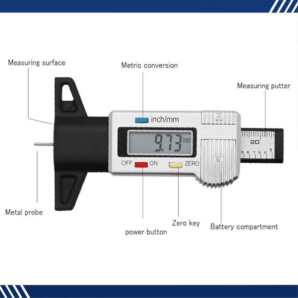 Digital Tyre Depth Gauge Tread Checker LCD Mini Tool For Motorbike Car Van Bike