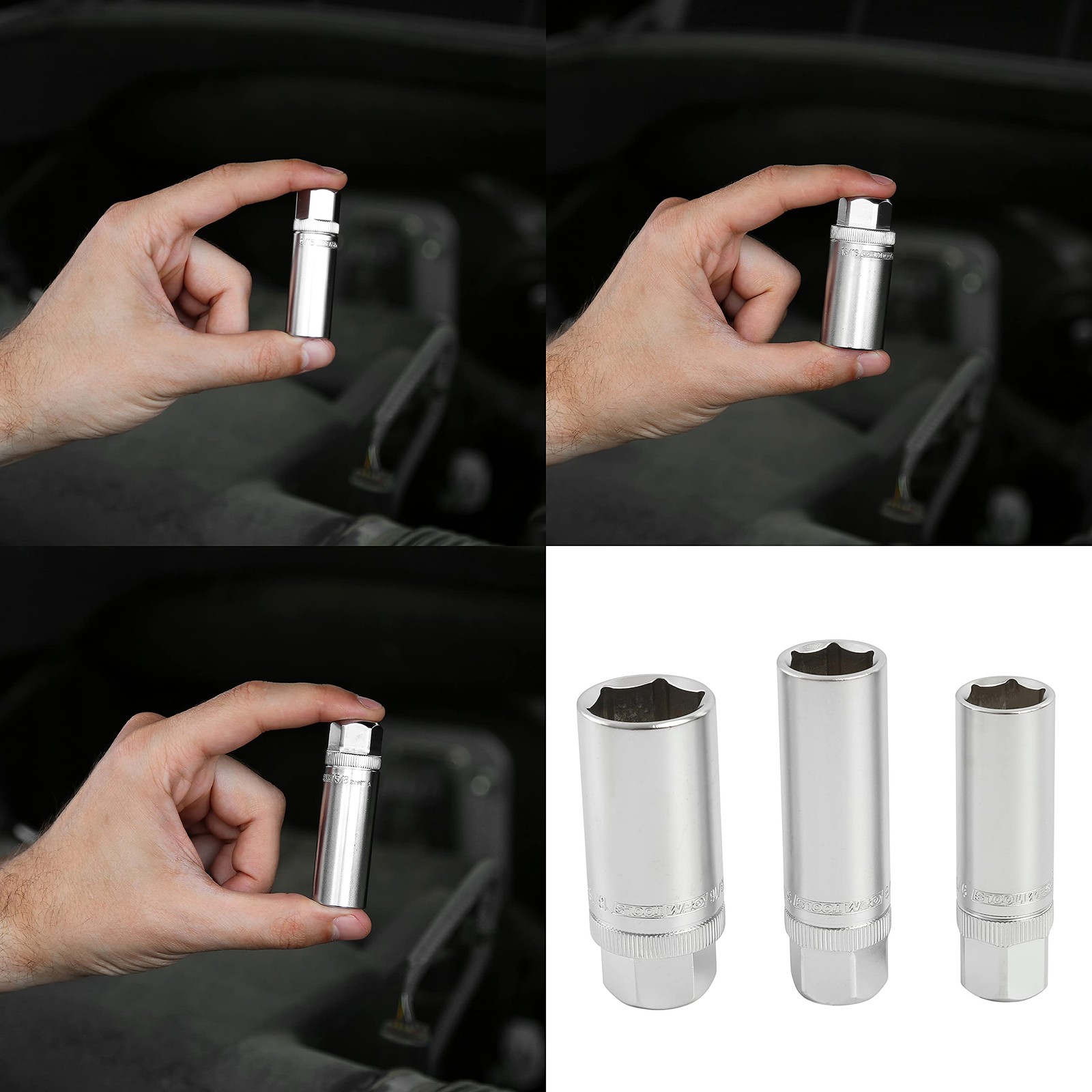 OEMTOOLS 22891 3/8 Drive Magnetic Spark Plug Socket Set, 3 Piece Multi