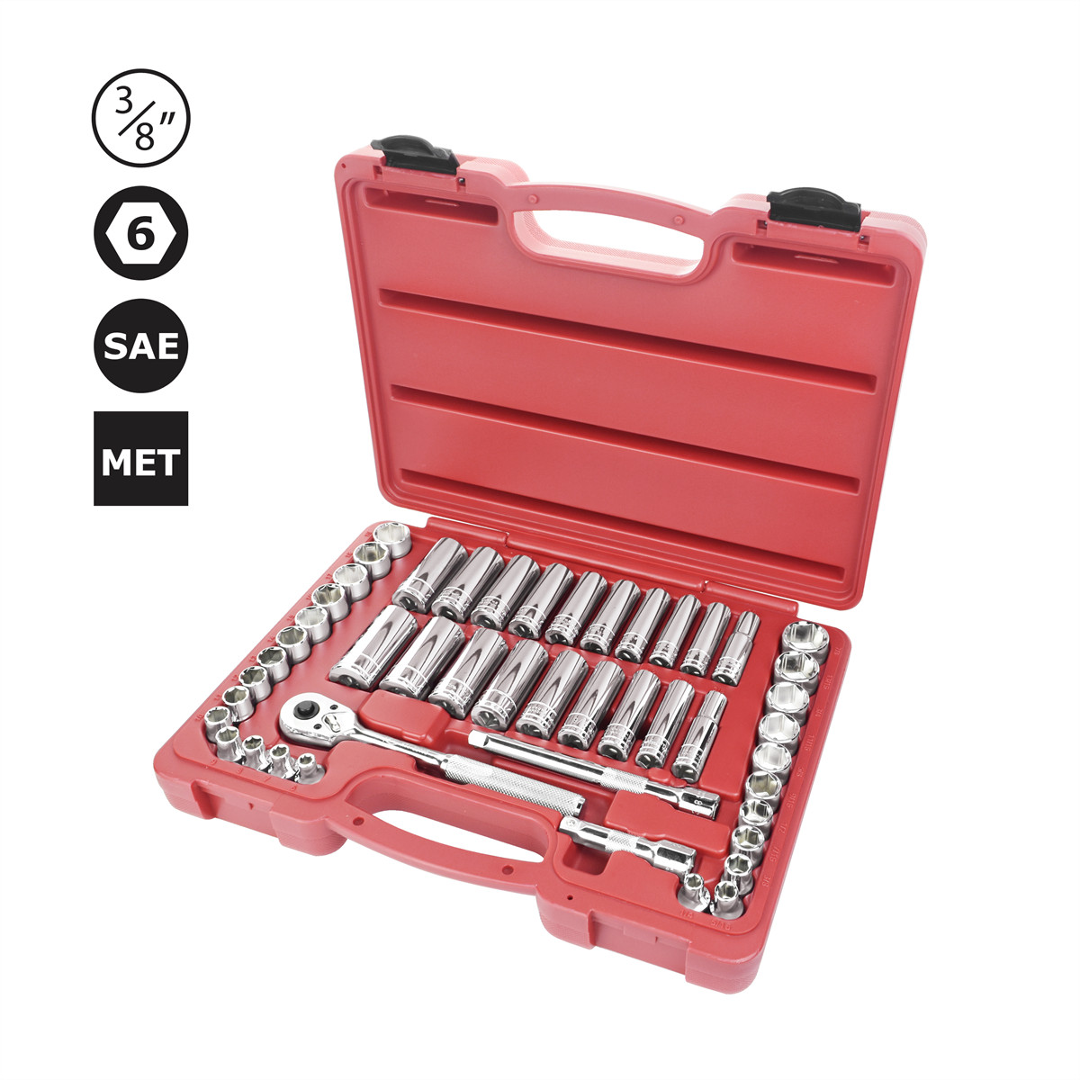 K-Tool 22047 47pc 3/8″ Drive Socket Set; 6pt Sockets, Heat Treated Steel