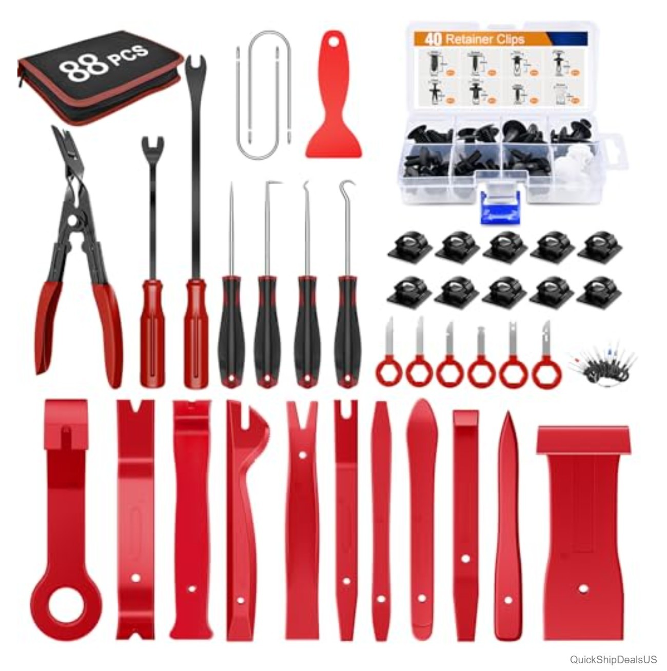 88 Piece Trim Removal Tool Set Auto Push Pin Clip Kit Fastener Pliers