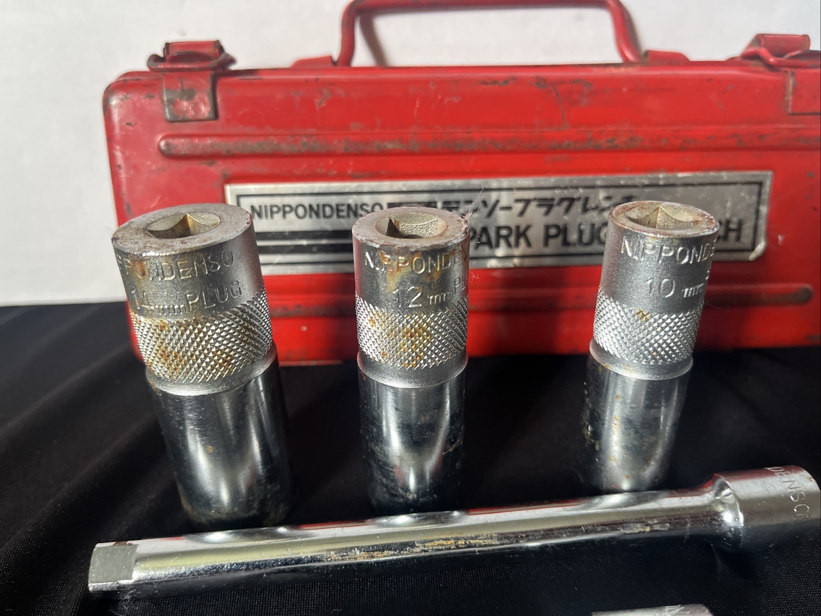 Vtg Nippondenso ND Spark Plug Wrench 5 Pc Socket Set W/Case 10mm,12mm,14mm