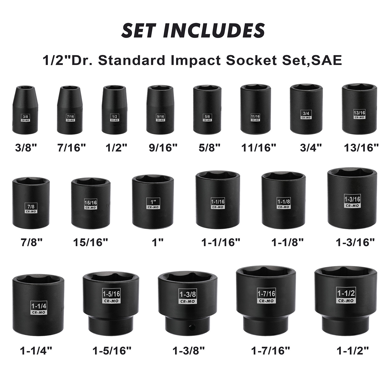 3/4 Inch Drive Impact Hex Driver Set, 5 PCS Metric, 14mm, 17mm, 19mm, 22mm, 24mm