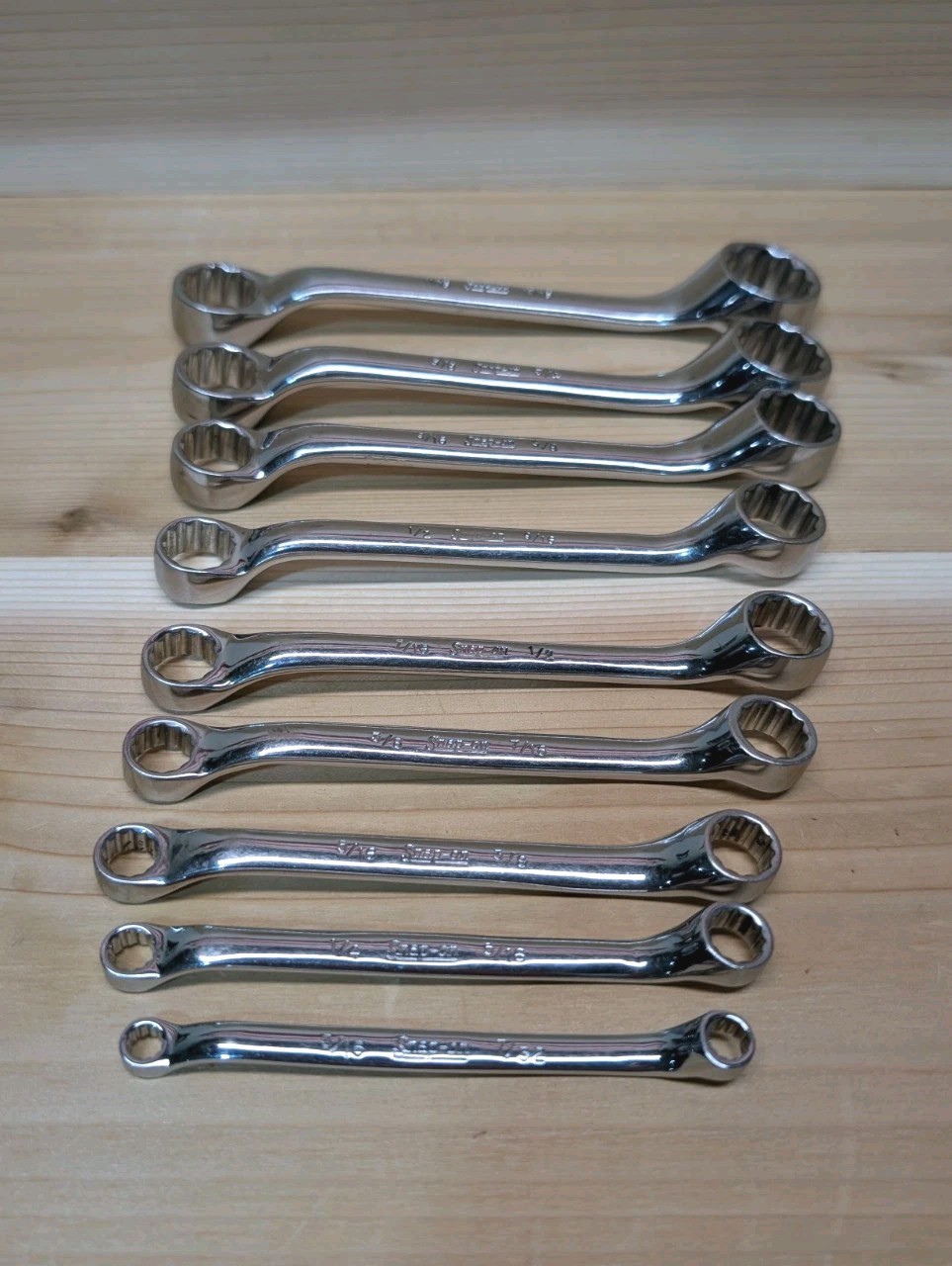 Snap-On XS609 9pc 12-Point SAE Flank Short 10° Offset Box Wrench Set Vintage Exc