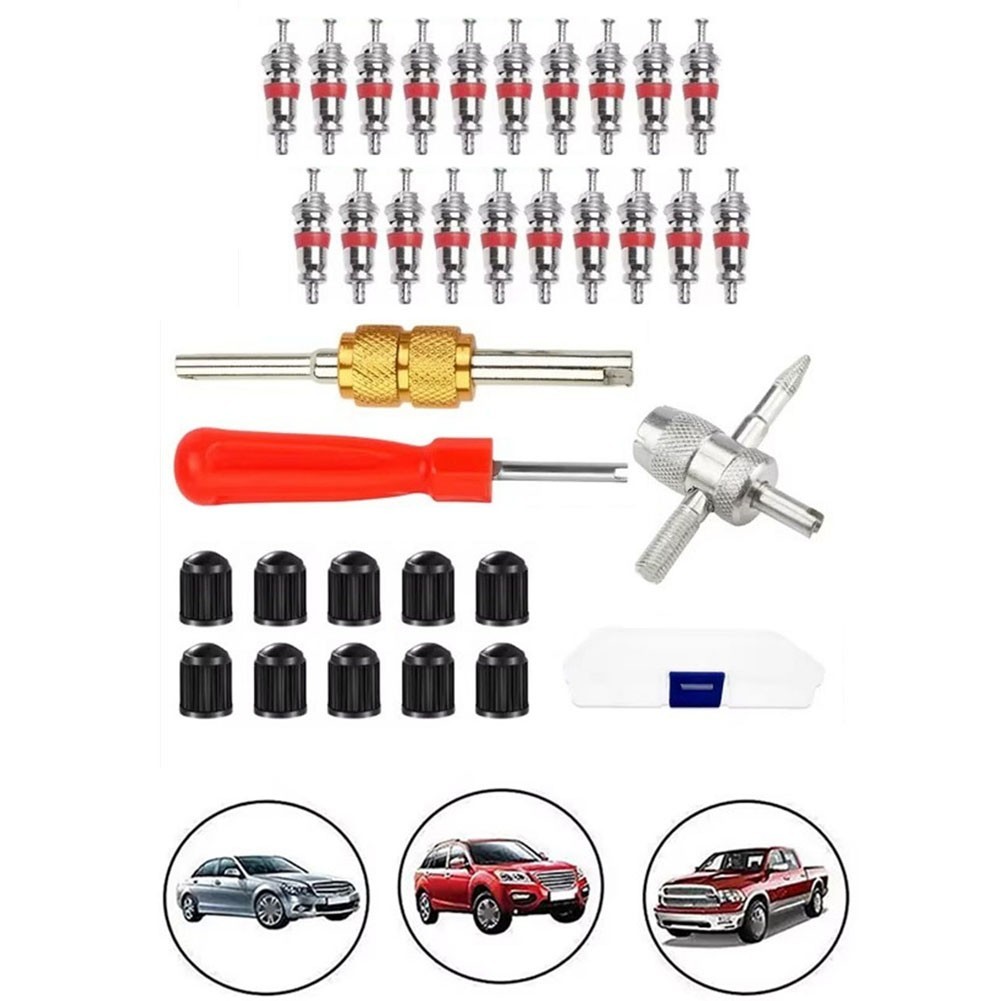 33 Piece Tire Valve Stem Core Remover Tool Kit with Steel Construction