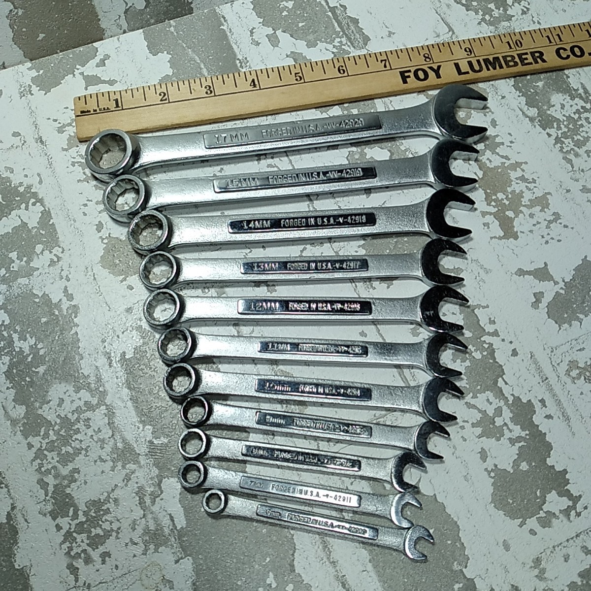 Vtg Craftsman USA VA Series 11 pcs Metric -VV- Combination Wrench Set 17-6 mm