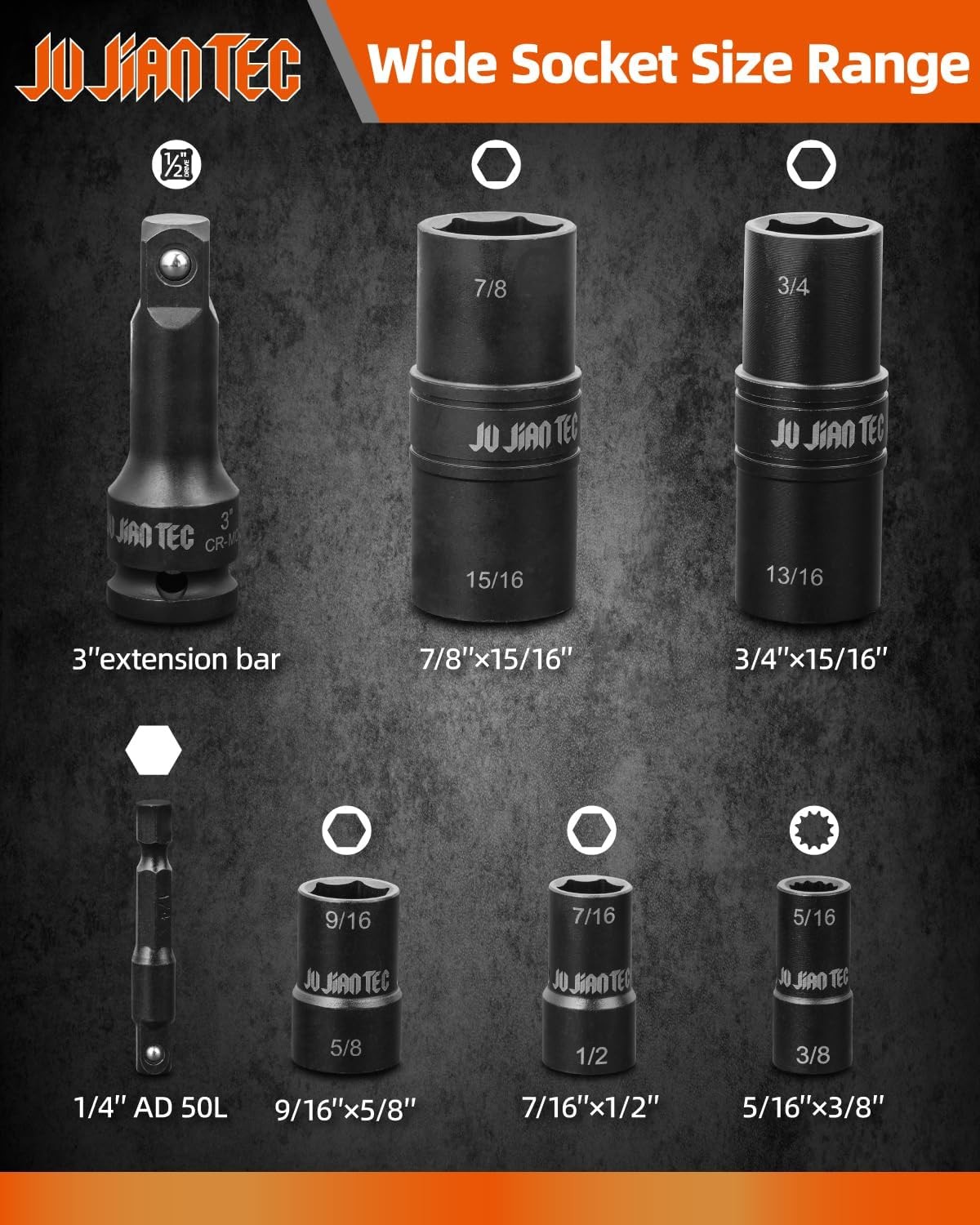 Impact Socket Set, 7 Piece, Driver Flip Socket, Five Sockets with…