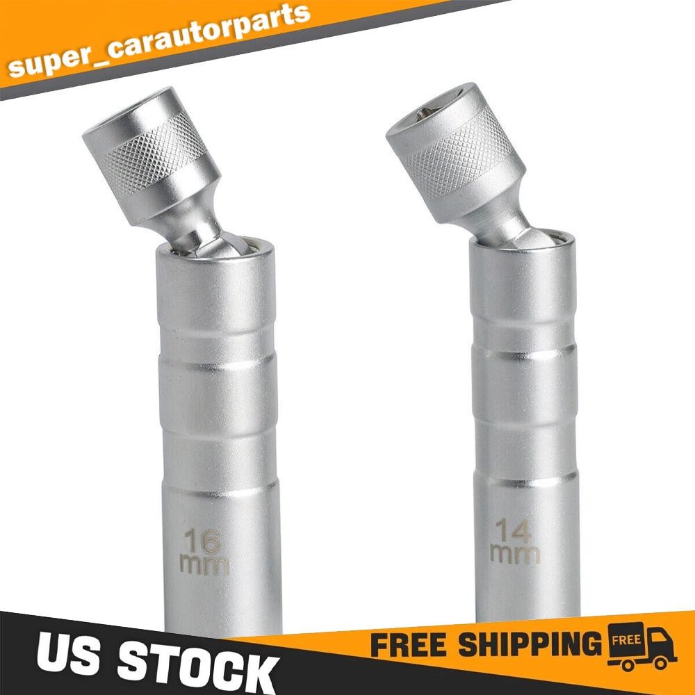 14mm & 16mm Thin Wall Magnetic Swivel Spark Plug Socket 12-Point Removal Tool