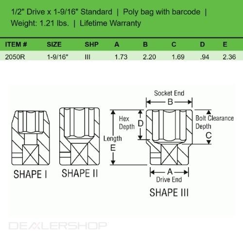 Grey Pneumatic 2050R 1/2″ Drive x 1-9/16″ Standard Length Impact Socket, 6 Point