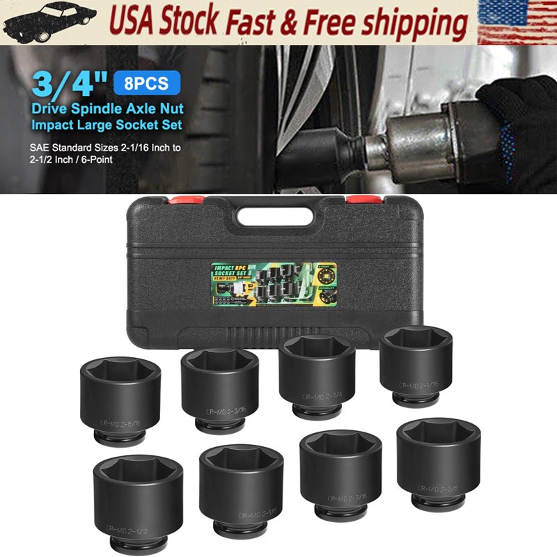 8pc 3/4″ Drive Jumbo Large Impact Socket Set 6 Point SAE 2-1/16″ to 2-1/2″