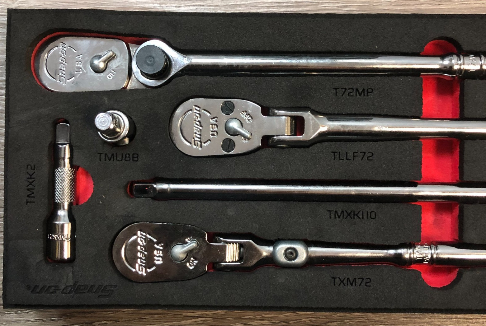 8pc Snap On RAT108ESSFR Essential Ratchet Extension Set Pro-Fl Foam Organization