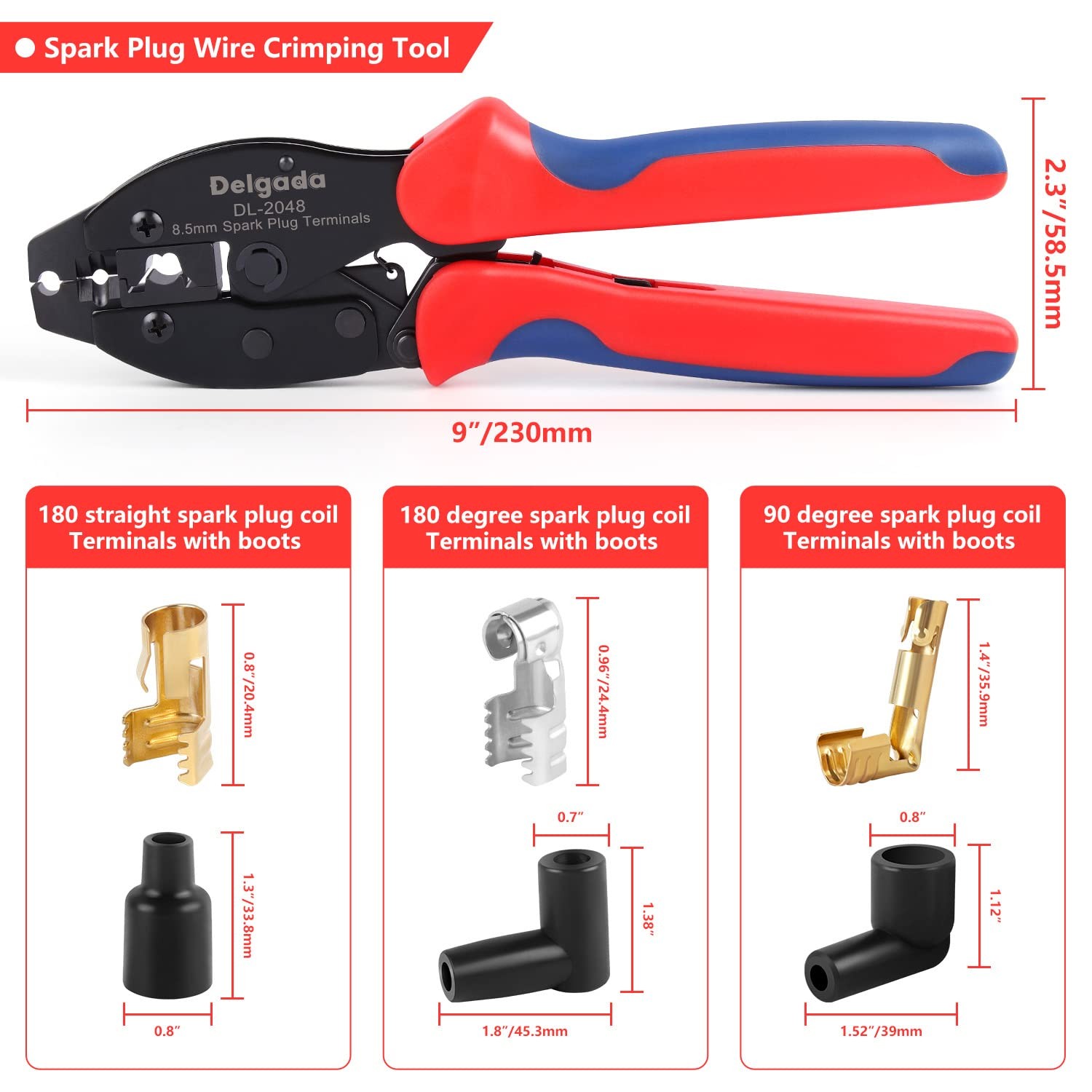 Delgada 36Pcs Spark Plug Wire Crimping Tool DL-2048 with 36PCS Terminals, Red