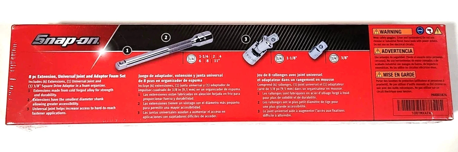 Snap-on Tools RED Foam 8pc 1/4″ Drive Extension & Adaptor Foam Set 108TMXAFR NEW