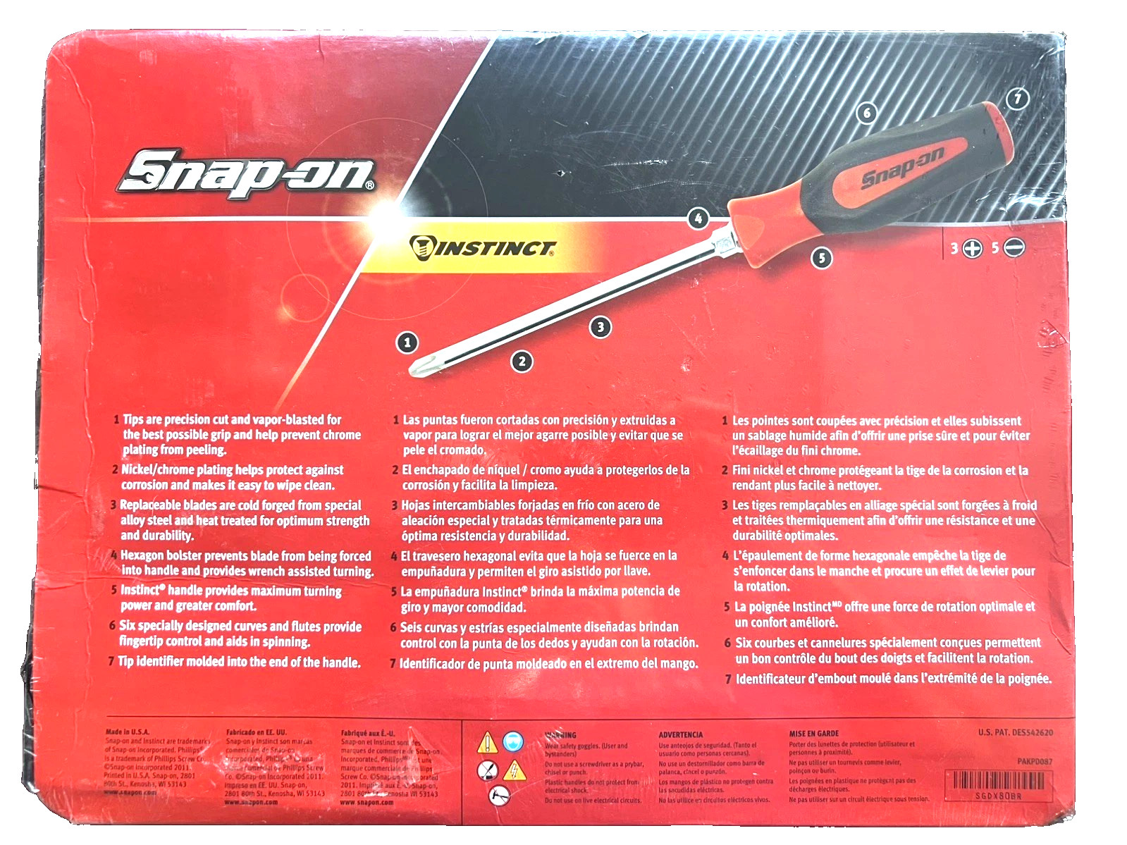 NEW Snap-on™ Instinct Red Soft Handled 8-piece Screwdriver SET SGDX80BR